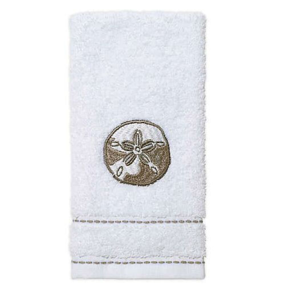 Avanti Sand Dollar Hyannis Fingertip Towel White Bathroom Embroidered Set of 2